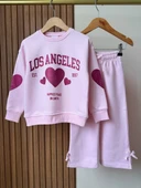 KIZ ÇOCUK KALP DESENLİ GENİŞ PAÇA EŞOFMAN TAKIMI thumbnail 3