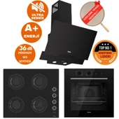 Ferre FlowArt&SilentArt ALMERİA Sessiz Siyah Ankastre  Set ( D063-SA + QBL62CS +CS205-FA FlameART ) thumbnail 1