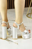 Erkan Saçmacı Whitney Lame Croco Önü Arkası Açık Çift Platformlu Bantlı Kalın Topuklu Abiye Ayakkabı thumbnail 5