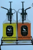 Premium Cam Yağ ve Sirke Şişesi 500 ml Şık Standlı Pompalı Dispenser 2 li Set thumbnail 6