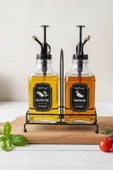 Premium Cam Yağ ve Sirke Şişesi 500 ml Şık Standlı Pompalı Dispenser 2 li Set thumbnail 1