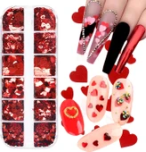 Kırmızı Tırnak Süsleme Folyo Pulları Kalp Dizayn Nail Art thumbnail 2