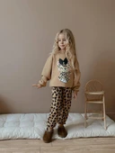 KIZ ÇOCUK KEDİ DESENLİ LEOPAR MODELLİ 3 İPLİK TAKIM thumbnail 1