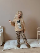 KIZ ÇOCUK KEDİ DESENLİ LEOPAR MODELLİ 3 İPLİK TAKIM thumbnail 2
