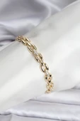 14K Gold Renk Kaplama Zirkon Taşlı Model CM Kadın Bileklik thumbnail 1