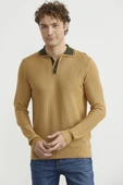 Polo Yaka Yünlü Triko Kazak - Kamel thumbnail 1