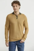 Polo Yaka Yünlü Triko Kazak - Kamel thumbnail 2