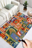 Dijital Baskılı Modern Hayvan Desenli Çok Renkli Kaymaz Taban Yıkanabilir Halı 160 x 250 cm Çok Renkli thumbnail 4