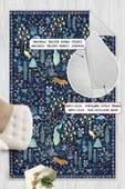 Dijital Baskılı Modern Desenli Renkli Kaymaz Taban Yıkanabilir Halı 120 x 300 cm Lacivert thumbnail 4