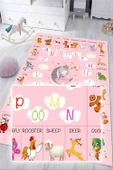 Dijital Baskılı Dekoratif Kaymaz Taban Yıkanabilir Alfabe Temalı Eğitici ve Öğretici Çocuk Halısı Pembe 60 x 300 cm thumbnail 11