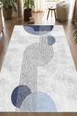 Dijital Baskılı Mavi Modern Desenli Kaymaz Taban Yıkanabilir Halı 80 x 150 cm Mavi thumbnail 1