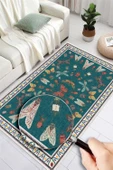 Dijital Baskılı Renkli Kelebek Desenli  Kaymaz Taban Yıkanabilir Halı 120 x 300 cm Yeşil thumbnail 4