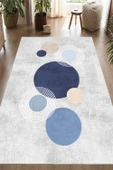 Dijital Baskılı Modern Desenli Mavi Kaymaz Taban Yıkanabilir Halı 100 x 200 cm Mavi thumbnail 1