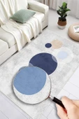 Dijital Baskılı Modern Desenli Mavi Kaymaz Taban Yıkanabilir Halı 100 x 200 cm Mavi thumbnail 3