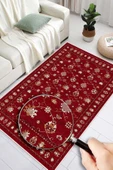 Dijital Baskılı Renkli Kilim Desenli Kaymaz Taban Yıkanabilir Halı 120 x 180 cm Bordo thumbnail 3