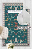 Dijital Baskılı Renkli Kelebek Desenli  Kaymaz Taban Yıkanabilir Halı Yeşil 120 x 180 cm thumbnail 3