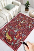 Dijital Baskılı Modern Desenli Renkli Kaymaz Taban Yıkanabilir Halı 100 x 500 cm Bordo thumbnail 3