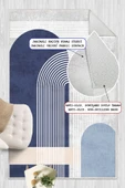 Dijital Baskılı Modern Desenli Kaymaz Taban Yıkanabilir Mavi Halı Mavi 60 x 250 cm thumbnail 4
