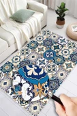 Dijital Baskılı Renkli Çini Desenli Kaymaz Taban Yıkanabilir Halı 100 x 150 cm Çok Renkli thumbnail 3