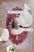 Antik Büst Desenli Bordo Kaymaz Taban Yıkanabilir Halı 100 x 250 cm Bordo thumbnail 3