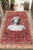 Bordo Kilim Antik Büst Desenli Kaymaz Taban Yıkanabilir Halı Bordo 100 x 250 cm thumbnail 1