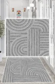 Geometrik Desenli Dekoratif Kaymaz Taban Yıkanabilir Yolluk Antre Hol Halısı 180 x 280 cm Gri thumbnail 3