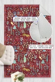 Dijital Baskılı Modern Desenli Renkli Kaymaz Taban Yıkanabilir Halı 100 x 500 cm Bordo thumbnail 4
