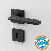 Oda Kapı Kolu Siyah Kare Rozetli Sağa Sola Uygun İç Ev Kapısı Kolları Kilitlenebilir 1 Takım thumbnail 1