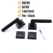 Oda Kapı Kolu Siyah Kare Rozetli Sağa Sola Uygun İç Ev Kapısı Kolları Kilitlenebilir 1 Takım thumbnail 4