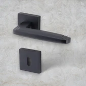 Oda Kapı Kolu Siyah Kare Rozetli Sağa Sola Uygun İç Ev Kapısı Kolları Kilitlenebilir 1 Takım thumbnail 5