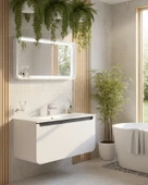 Pion 120 CM Lavabo Dolabı Beyaz Antrasit ve Led Ayna thumbnail 1