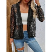 Lucky Life Kadın Uzun Kollu Yakalı önü Açık Dantelli Ceket thumbnail 1