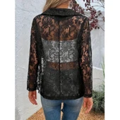 Lucky Life Kadın Uzun Kollu Yakalı önü Açık Dantelli Ceket thumbnail 3