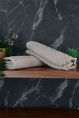 Ayak İzi Desenli 2li Ayak Havlusu - 50x70 cm - Su Emici Banyo Paspası Seti - Krem thumbnail 4