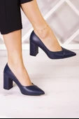 Erkan Saçmacı Belinda Lavivert Vegan Sivri Burun Kalın Topuklu Klasik Ayakkabı thumbnail 1