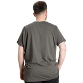 Büyük Beden T-Shirt V Yaka Likralı 20150 Haki thumbnail 4
