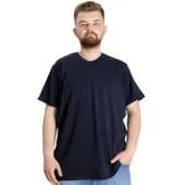 Büyük Beden T-Shirt V Yaka Likralı 20150 Lacivert thumbnail 1