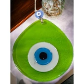 Mavi Nazar Boncuklu Şeffaf Açık Yeşil Renk Nazar Boncuklu Damla Desen El Yapımı Duvar Süsü thumbnail 2