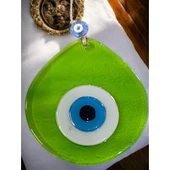 Mavi Nazar Boncuklu Şeffaf Açık Yeşil Renk Nazar Boncuklu Damla Desen El Yapımı Duvar Süsü thumbnail 3