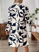 Lucky Life Kadın  Uzun Kollu V Yakalı Desenli Modal Mini Elbise thumbnail 3