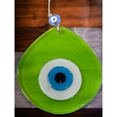 Orta Boy Şeffaf Yeşil Damla Desen Nazar Boncuklu Duvar Dekoru Cam Duvar Süsü thumbnail 1