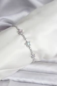 Renkli Yıldız Model Zirkon Taşlı Gümüş Renk Pirinç Su Yolu Kadın Bileklik thumbnail 1