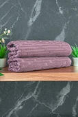 Tuğla Desenli 2li Ayak Havlusu - 50x70 cm - Su Emici Banyo Paspası Seti - Bordo thumbnail 3