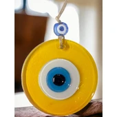 Şeffaf Sarı Nazar Boncuklu Duvar Süsü 10 Cm Cam Duvar Dekoru thumbnail 2