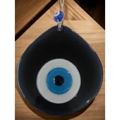 Mavi Nazar Boncuklu Siyah Renk Nazar Boncuklu Damla Desen El Yapımı Duvar Süsü thumbnail 1