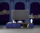 3D Taş Sutün ve Gece Ay Manzarası Duvar Kağıdı Baskı thumbnail 3