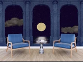 3D Taş Sutün ve Gece Ay Manzarası Duvar Kağıdı Baskı thumbnail 6