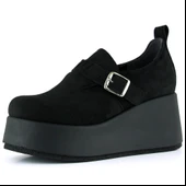 Erkan Saçmacı Miyuki Siyah Süet Yuvarlak Burun Lastik Bantlı Dolgu Topuklu Günlük Ayakkabı thumbnail 1