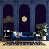 3D Taş Sutün ve Gece Ay Manzarası Duvar Kağıdı Baskı thumbnail 1