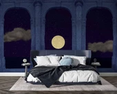 3D Taş Sutün ve Gece Ay Manzarası Duvar Kağıdı Baskı thumbnail 2